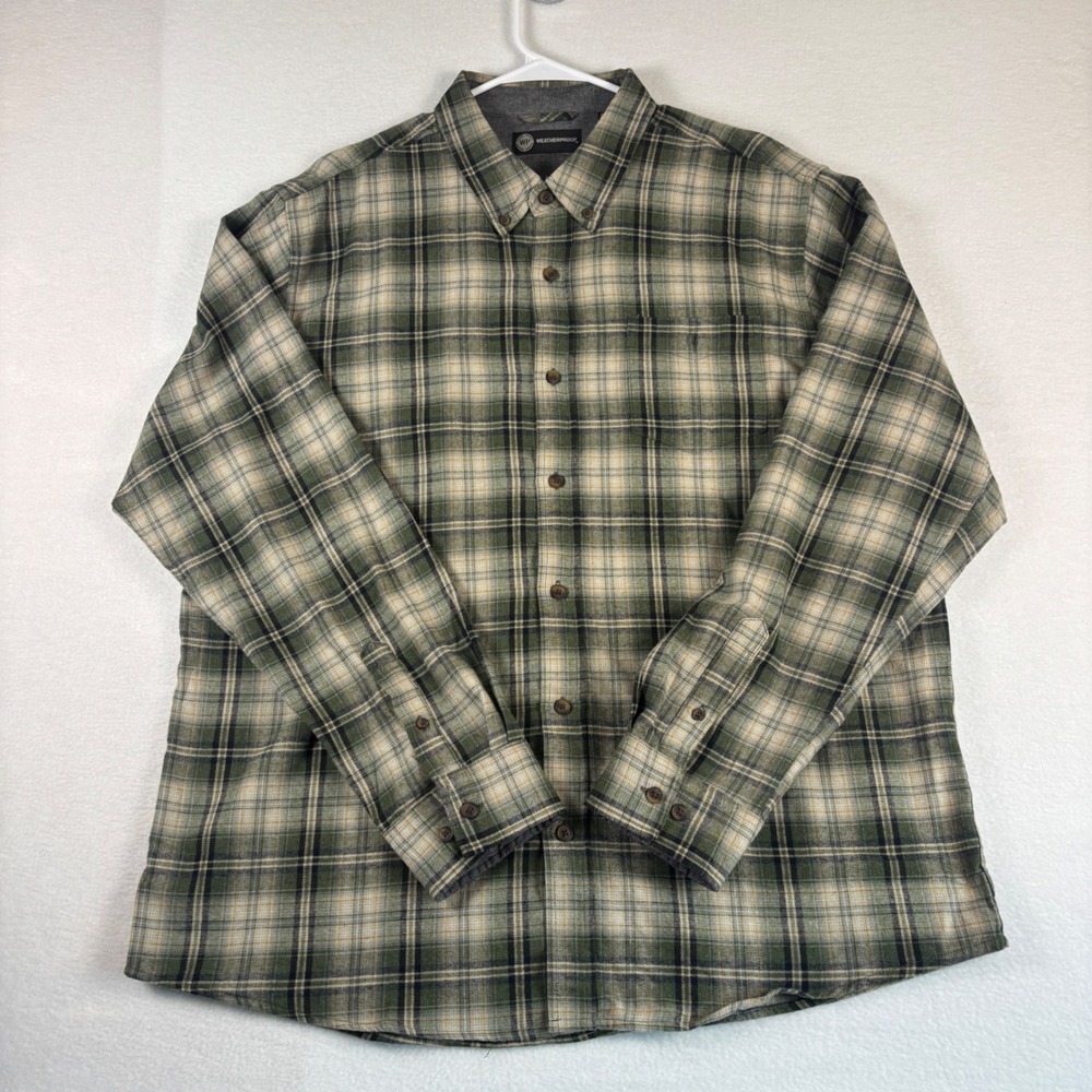 Weatherproof Flannel Shirt Mens XXL Green Plaid Long Sleeve Button Down XXL/EEG